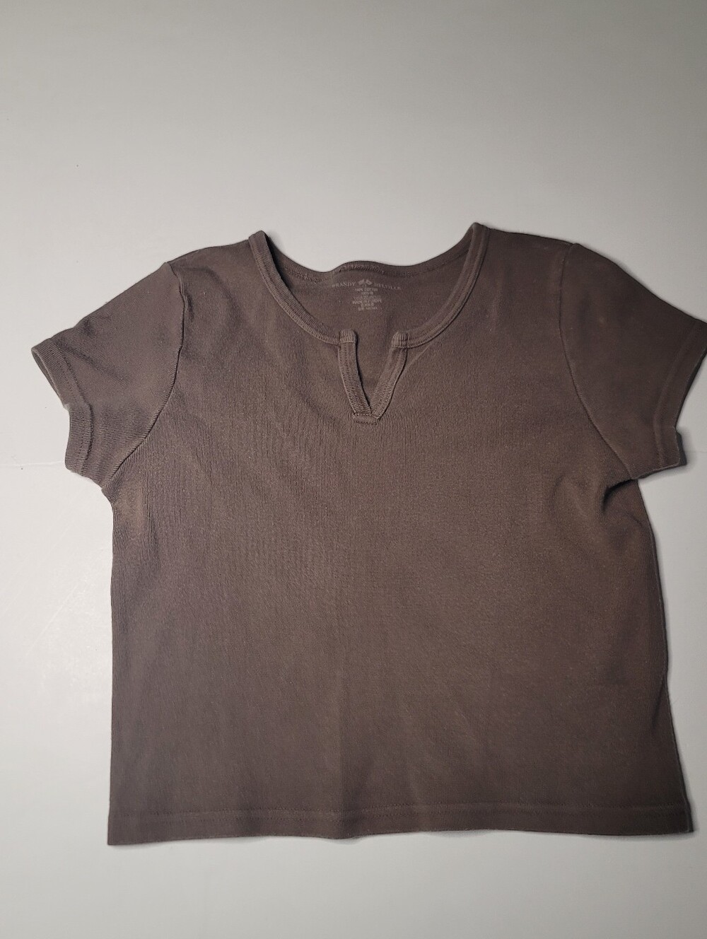 Brandy Melville Short-Sleeve Notch-Neck Tee in Brown One Size